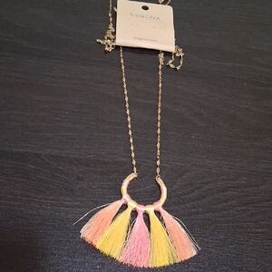 Elegant Gold Necklace with Colorful Tassels